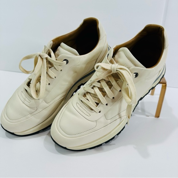 HUGO BOSS MENS BURNISH ITALIAN LEATHER SIZE 8 CREAM LOW TOP TRAINERS SNEAKERS - Picture 8 of 13